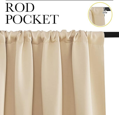 NICETOWN Blackout Room Darkening Curtains - Home Decoration Light & Noise Reducing Thermal Insulated Window Draperies with Rod Pocket Top (Biscotti Beige, Set of 2, 34 inches Wide x 36 inches Long)