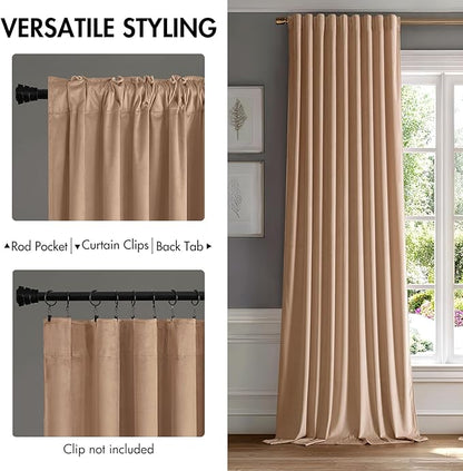 MIULEE Blush Beige Velvet Curtains 90 inches - Luxury Blackout Curtains for Bedroom Living Room Thermal Insulated Super Soft Window Drapes Rod Pocket & Back Tab, W52 x L90 inches, 2 Panels