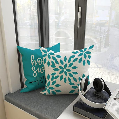 YCOLL Pillow Covers 20x20 Set of 4, Modern Sofa Throw Pillow Cover, Decorative Outdoor Linen Fabric Pillow Case for Couch Bed Car, Aqua Blue