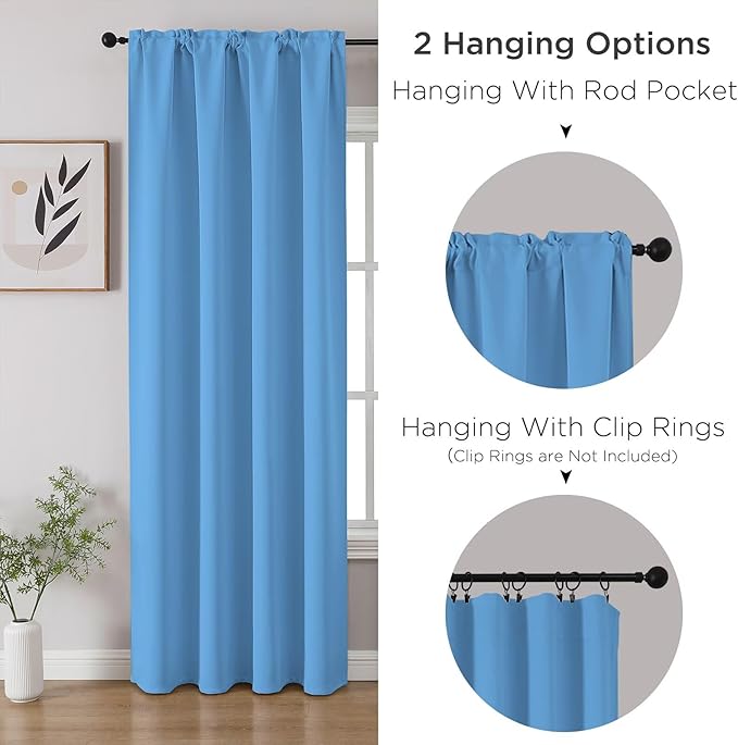CUCRAF Light Blue Blackout Curtains 72 inch Length 2 Panels Set, Rod Pocket Room Darkening Drapes for Bedroom Living Room, Insulated Thermal Light Blocking Window Curtain (W52 x L72 Inch)