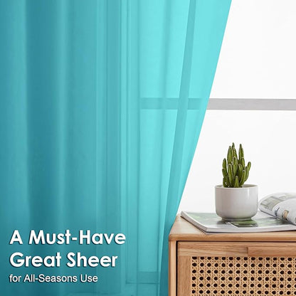 OVZME Turquoise Sheer Curtains 78 Inches Long 2 Panels - Soft Light Filtering Window Sheer Panels for Living Room/Bedroom, Top Dual Rod Pocket, 1 Pair, Each 42Wx78L Inches