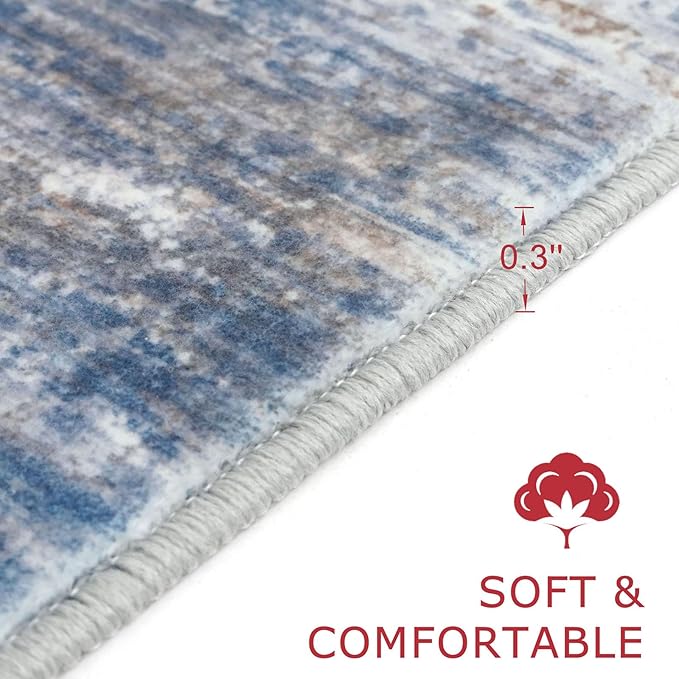 KOZYFLY Modern Abstract Runners for Hallways 2x6 Blue Rust Machine Washable Runner Rug for Entryway Non-Slip Kitchen Rug, Faux Wool Soft Low Pile Office Carpet for Dining Room, Bedroom, Bathroom