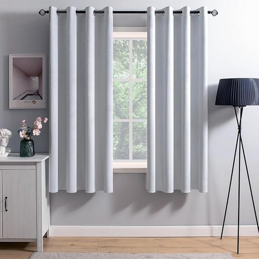 MIULEE 2 Pieces Greyish White Velvet Curtains Exquisite & Elegant Grommet Thermal Soundproof Room Darkening Light Blocking Curtains/Drapes for Living Room Bedroom 52 x 63 Inch
