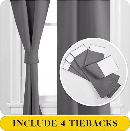NICETOWN Short Curtains with Attached Valance for Small Window, Thermal Insulated Rod Pocket Room Darkening Curtains for Living Room, 52" Wide x 45" Long, 2 Panels, Grey