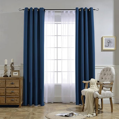 NICETOWN Blackout Window Curtains 72 inches Long, Thermal Insulated Grommet Room Darkening Window Treatments for Bedroom/Living Room, Moroccan Blue, Set of 2, W37 x L72