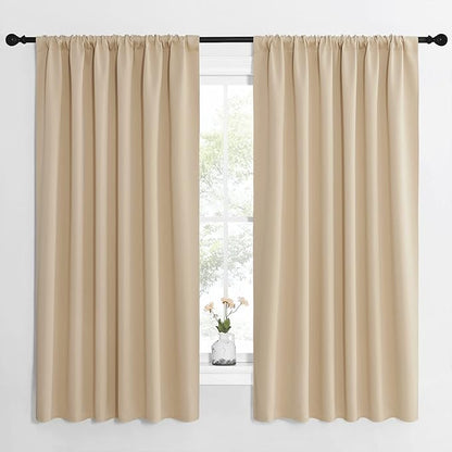NICETOWN Room Darkening Curtains for Bedroom - Triple Weave Home Decoration Thermal Insulated Solid Drapes for Kitchen (Biscotti Beige, Set of 2 Panels, 62 x 63 Inch)