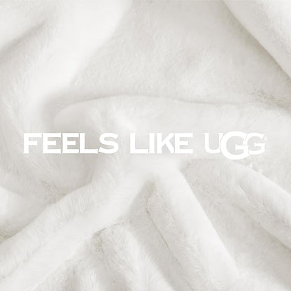 UGG Euphoria Faux Fur Throw Blanket, Warm Fluffy for Couch or Bed, Luxury Bedroom Decor, Blankets, Machine Washable, 50-inch x 70-inch, White Snow