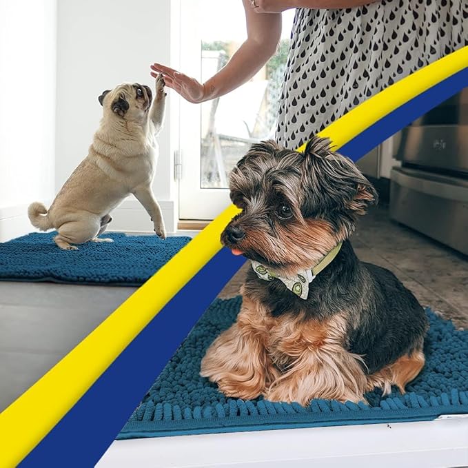 Muddy Mat® | Super Absorbent Door Mat Indoor, Microfiber Quick Dry Chenille Entryway Rug, Non-Slip Front Door Mat, Indoor Mats for Entryway, Machine Washable Pet Rug, Atlantic Blue 16"x24"