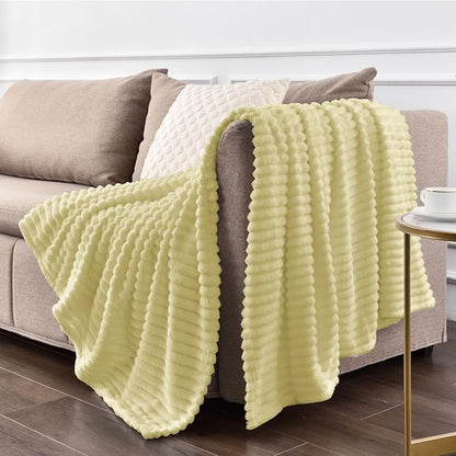 BEDELITE Fleece Blanket Twin Size – 3D Ribbed Jacquard Soft and Warm Decorative Fuzzy Blankets – Cozy, Fluffy, Plush Lightweight Throw Blankets for Couch, Bed, Sofa(Transparent Yellow, 60x80 inches)