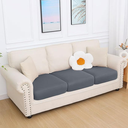 hyha Milk Silk Couch Cushion Covers, Soft Magic Sofa Covers Washable for 3 Cushion Couch, Stretch Sectional Outdoor Cushion Covers for Patio Furniture with Elastic Bottom(3 Packs, Dark Gray)