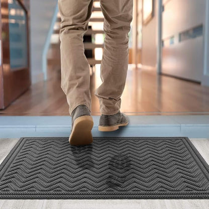 Mibao Front Door Mat, Dirt Trapper Welcome Mat for Outdoor Indoor, Non-Slip Waterproof Doormat, Durable Machine Washable Low Profile Entry Rug for Back Door Outside Patio, 24" x 36", Gray Wave