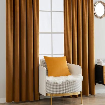 MIULEE Velvet Curtains 90 inches - Luxury Blackout Curtains for Bedroom Living Room Thermal Insulated Super Soft Window Drapes Rod Pocket & Back Tab, Gold Brown, W52 x L90 inches, 2 Panels