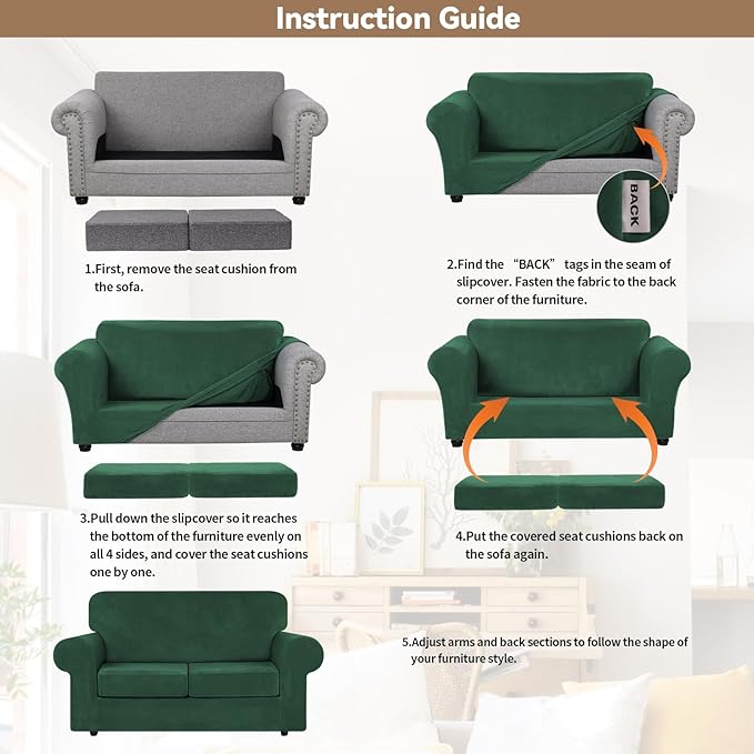 WEERRW Velvet Couch Covers for 2 Cushion Couch Sofa - High Stretch Velvet Plush 3 Pieces Sofa Slipcovers with Elastic Bottom, Furniture Protector for Pets, Machine Washable, Emerald Green, Medium