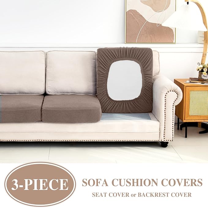 Couch Cushion Covers Seat Cushion Cover Stretch Couch Cover Separate Sectional Sofa Slipcovers Furniture Protector(3 Pieces for Seat or Sofa Backrest, Khaki)