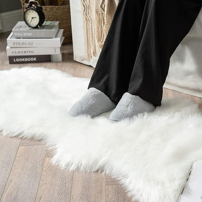MIULEE Luxury Super Soft Fluffy Area Rug Faux Fur Sheepskin Rug Decorative Christmas Plush Shaggy Carpet for Bedside Sofa Floor Nursery 2 x 6 Feet, White