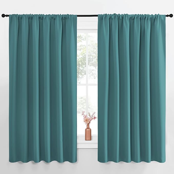 NICETOWN Blackout Curtains for Bedroom, Window Curtain Panels, Thermal Insulated Solid Rod Pocket Blackout Draperies/Drapes (Sea Teal, One Pair, 70 by 63-inch)
