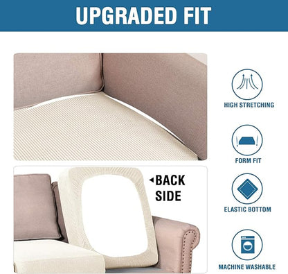 H.VERSAILTEX Super Stretch Individual Seat Cushion Cover Sofa Covers Couch Cushion Covers Slipcover Sets Thick Jacquard Textured Twill Fabric (3 Piece Sofa Cushion Covers, Natural)