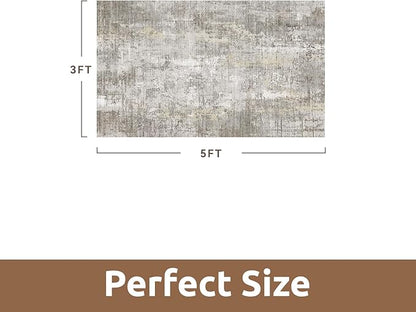 3 x 5 Rug Small Non Slip Area Rug Ultra Soft Machine Washable Low Pile Modern Abstract Area Rugs for Bedroom Living Room Entryway Kitchen Bedside, Beige