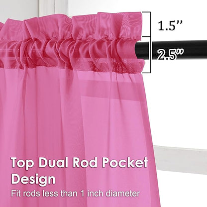 OVZME Sheer Curtains 63 inch Length 2 Panels Set for Bedroom Living Room, Elegant Light Filtering Sheer Curtains, Soft Airy Dual Rod Pocket Window Drapes, Each 42W x 63L Inches, Hot Pink
