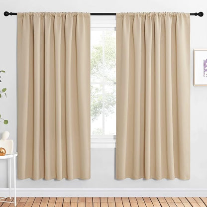 NICETOWN Room Darkening Curtains for Bedroom - Triple Weave Home Decoration Thermal Insulated Solid Drapes for Kitchen (Biscotti Beige, Set of 2 Panels, 62 x 72 Inch)