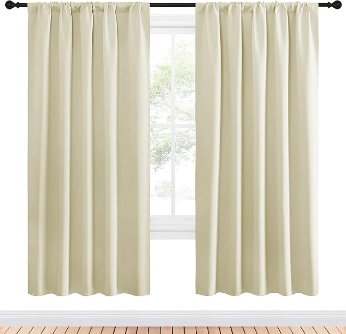 NICETOWN Living Room Curtains, Home Decorations Thermal Insulated Solid Rod Pocket Blackout Drapes for Cafe (Beige, One Pair, 52 x 72-inch)