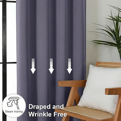 Simplebrand Ava Greyish Purple Blackout Curtains for Bedroom 63 Inch Length 2 Panels Set, Privacy Thermal Insulated Rod Pocket Door Window Curtains for Patio French Door Front Door, W40 x L63 Inch