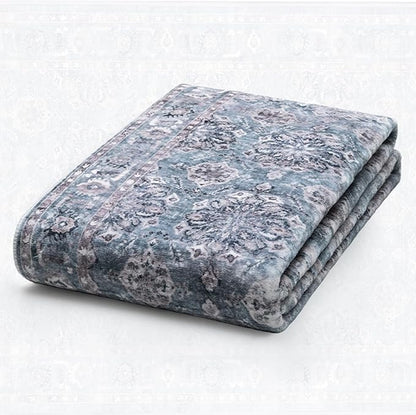 SERISSA 3x5 Boho Floral Area Rugs for Bedroom, Washable Kitchen Rugs Non-Slip, Ultra Soft Print Distressed Vintage Blue Grey Entry Rug Low-Pile Throw Rug Carpet for Bedroom Living Room Dorm Decor