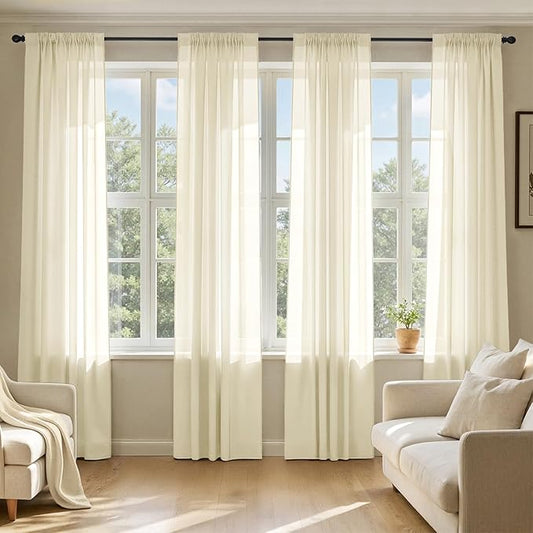 MIULEE Light Cream Sheer Curtains 90 Inches Long, 4 Panels Set, Light Filtering Rod Pocket Voile Drapes for Living Room and Bedroom, Airy Soft Fabric Window Treatments, 42 x 90 Inches