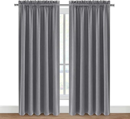 DWCN Blackout Curtains for Living Room Thermal Insulated, Energy Saving & Noise Reducing Bedroom Curtains, Grey, W 70x L 84 Inch, Set of 2 Rod Pocket Curtain Panels