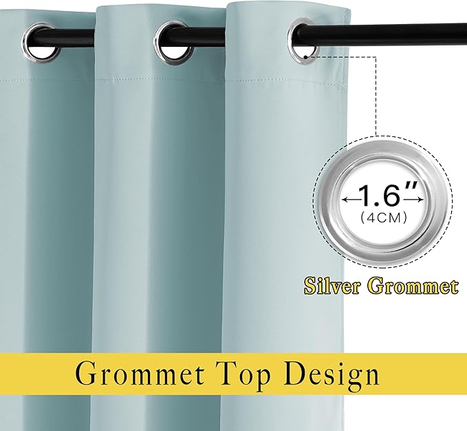 NICETOWN Sky Blue Curtains for Kids Room - Triple Weave Microfiber Home Thermal Insulated Solid Ring Top Blackout Panels/Drapes for Bedroom(Sky Blue, Set of 2, 52 x 95 Inch)
