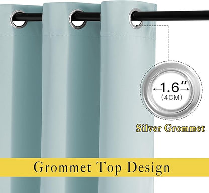 NICETOWN Sky Blue Curtains for Kids Room - Triple Weave Microfiber Home Thermal Insulated Solid Ring Top Blackout Panels/Drapes for Bedroom(Sky Blue, Set of 2, 52 x 95 Inch)