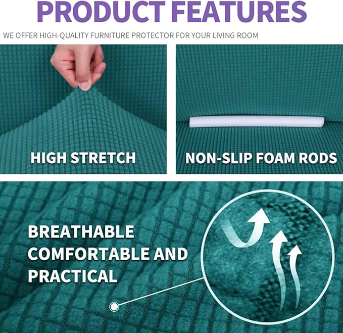 ZNSAYOTX Super Stretch Couch Cover Love Seat Sofa Covers for Living Room Dogs Pet Friendly Furniture Protector Spandex Loveseat Slipcovers with Anti Slip Foam Sticks (Peacock Teal, Loveseat)