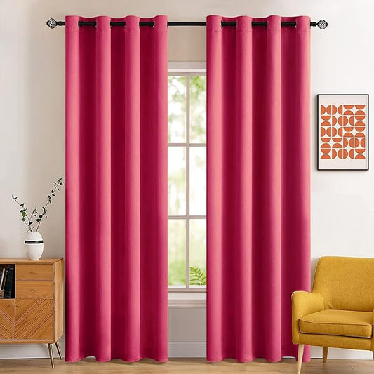 MIULEE Blackout Room Darkening Curtains Thermal Insulated Black Out Drapes Solid Window Treatment Grommet Light Blocking Curtain for Living Room Bedroom 2 Panels Set 52 x 84 inch Length Hot Pink