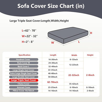 Couch Cushion Covers for Sofa Couch Covers Wear-Resistant Universal Sofa Cover Washable Stretch for Sectional Slipcovers (Texture-Gray,Large Triple Seat Cover)