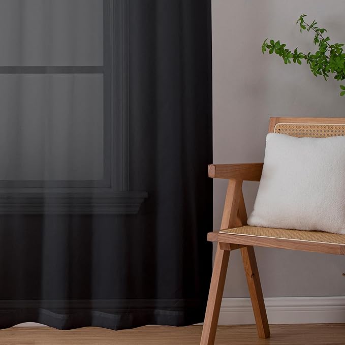 Aiyufeng 2 Panels Extra Long Sheer Window Curtains 120 Inches Length, Elegant Window Voile Panels/Drapes/Scarf/Treatment/Backdrop for Living Room Wedding Party Home Decor (40W x 120L inches, Black)