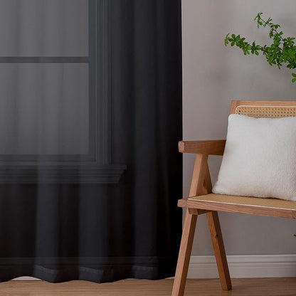 Aiyufeng Black Curtains - Farmhouse Semi Sheer Window Covering, Light & Airy Privacy Panels for Bedroom, Living Room, Patio, Glass Door, 40 inch Width x 45 inch Length, Set of 2