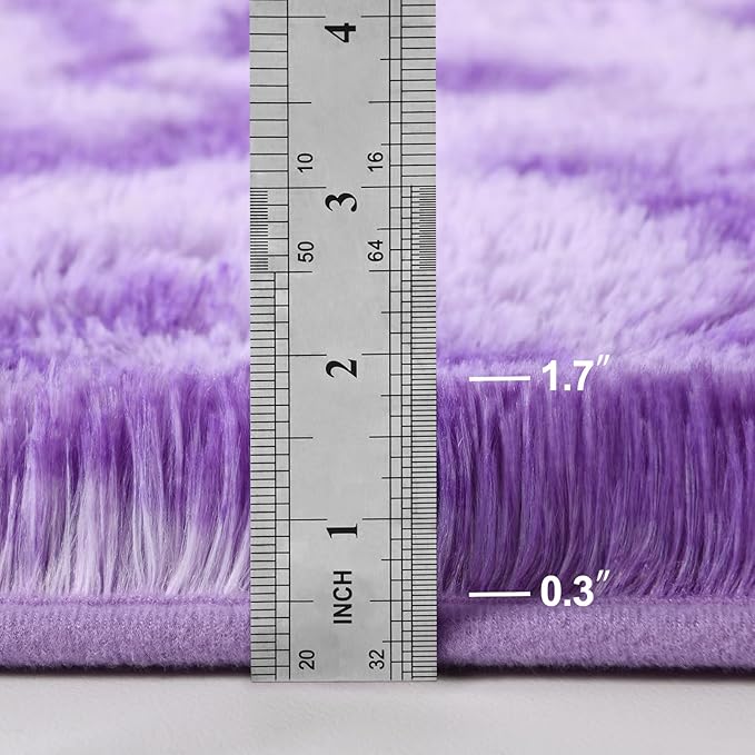 Deerhoo Soft Modern Shaggy Fluffy Carpets for Living Room Bedroom Girls Room Nursery Home Decor, 4 X 6 Tie-Dyed Plush Fuzzy Rugs, Indoor Carpet Shag Area Rug for Kids Room, Purple