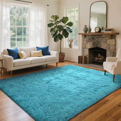 6x9 Ft Large Shag Rugs for Living Room, Ultra Soft Teal Fluffy Furry Area Rugs for Bedroom Indoor Floor, Aesthetic Carpet for Boys Nursery Dorm Home