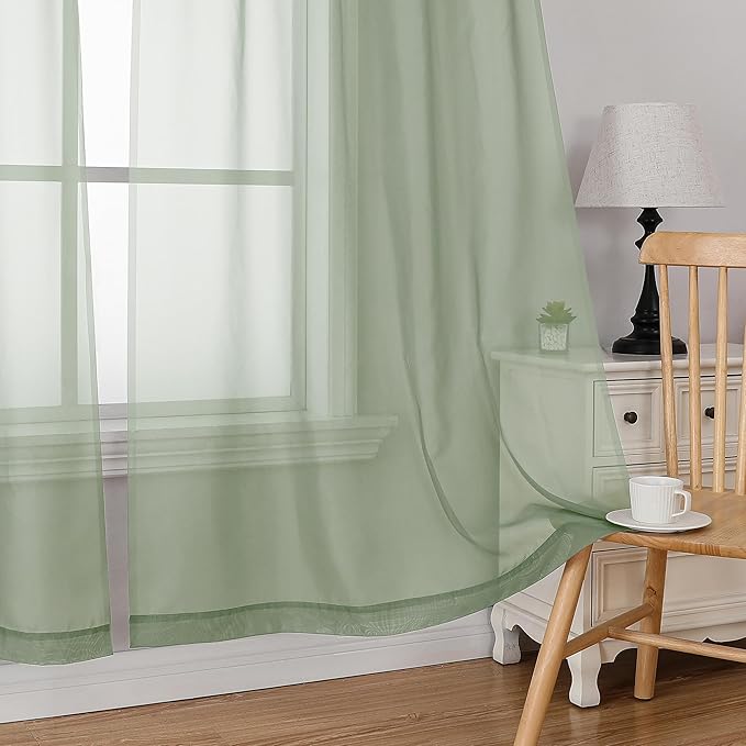 Simplebrand Rod Pocket Top Solid Voile Sheer Curtains for Bedroom, 54 Inch Length Drapes Set of 2, Lightweight and Light Filtering Elegant Sage Curtains Panels Window Treatment, 42W×54L, Sage