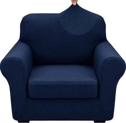 XINEAGE 2026 New 2 Pieces Chair Covers with Arms Super Stretch Chair Slipcover for Living Room Pet Dog Universal Slip Cover Anti Slip Armchair Furniture Protector (Navy Blue), 31"-46"(1 Cushion)