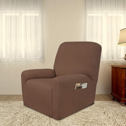 PureFit Super Stretch Recliner Sofa Slipcover with Pocket – Spandex Non Slip Soft Couch Sofa Cover, Washable Furniture Protector with Elastic Bottom for Kids, Pets （Recliner, Brown）
