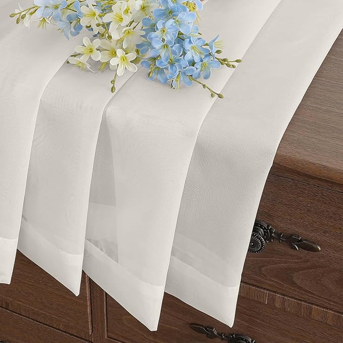 Ivory Window Sheer Curtains 54 inch Length, Soft Airy Light Filtering Sheer Curtain 2 Panels Set, Dual Rod Pocket Gauze Ivory Drapes for Living Room Bedroom, 2x42Wx54L Inches