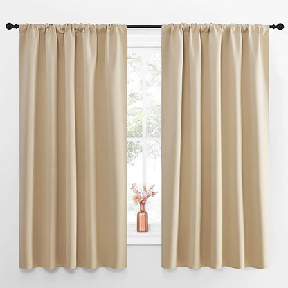 NICETOWN Room Darkening Curtains for Bedroom - Home Decoration Privacy Protection Thermal Insulated Solid Drapes/Draperies for Kitchen Window (Biscotti Beige, Set of 2, 52 x 63 inches)