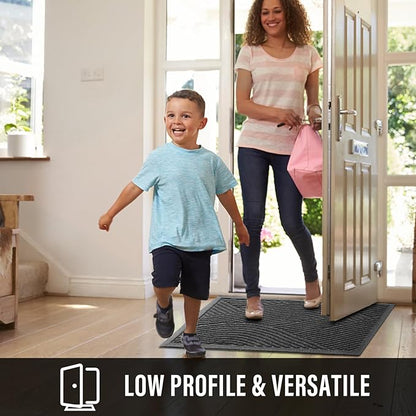 HIYARD Sturdy Front Door Mat, Absorbent Muddy Dirt Resist Welcome Door Mats Outdoor Indoor, Stain and Fade Resistant, Non-Slip Backing Entry Mat Low Profile Doormat for Entryway, 60×36, Grey