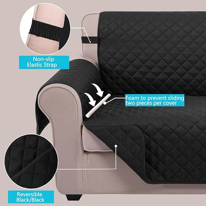 U-NICE HOME Oversized Sofa Cover Reversible Couch Cover for Dogs with Elastic Straps Water Resistant Furniture Protector for Pets Couch Cover for 4 Cushion Couch (Oversized Sofa, Black/Black)