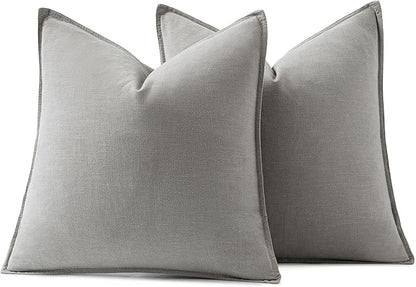 MIULEE Decorative Linen Pillow Covers 20x20 Inch Light Gray Boho Farmhouse Neutral Couch Throw Pillows for Bed Pack of 2 Accent Modern Pillowcase Sofa Livingroom Home Decor