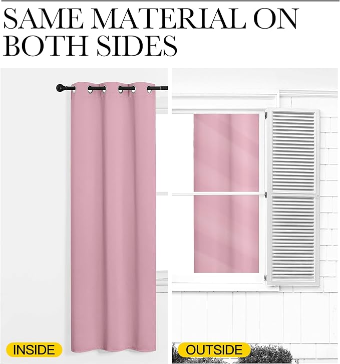 NICETOWN Blackout Curtains & Drapes for Bedroom, Rouge Pink, W34 x L40, Set of 2, Triple Weave Grommet Top Thermal Insulated Light Blocking Panels for Bathroom/Living Room
