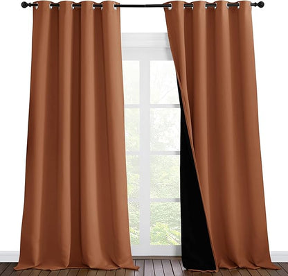 NICETOWN Full Shading Curtains 96 inches Long 2 Panels Set for Windows, Super Heavy-Duty Black Lined Blackout Curtains for Bedroom, Privacy Assured Window Treatment (Burnt Orange, 55 inches W)