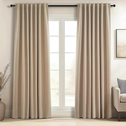 Topfinel Blackout Linen Blend Curtains 84 inch Long 2 Panels,Back Tab with Hooks,Light Blocking Thermal Insulated Draperies Modern Farmhouse Textured Curtains for Living Room Dining Room,Tan Camel