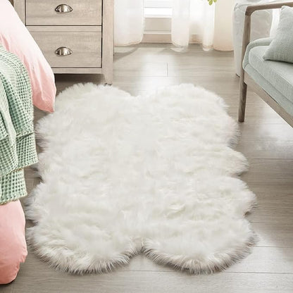 ORINOVA White Fluffy Washable Shag Area Rugs for Bedroom Faux Sheepskin Fur Rug 4x6 Furry Nursery Rug Teen Room Home Décor
